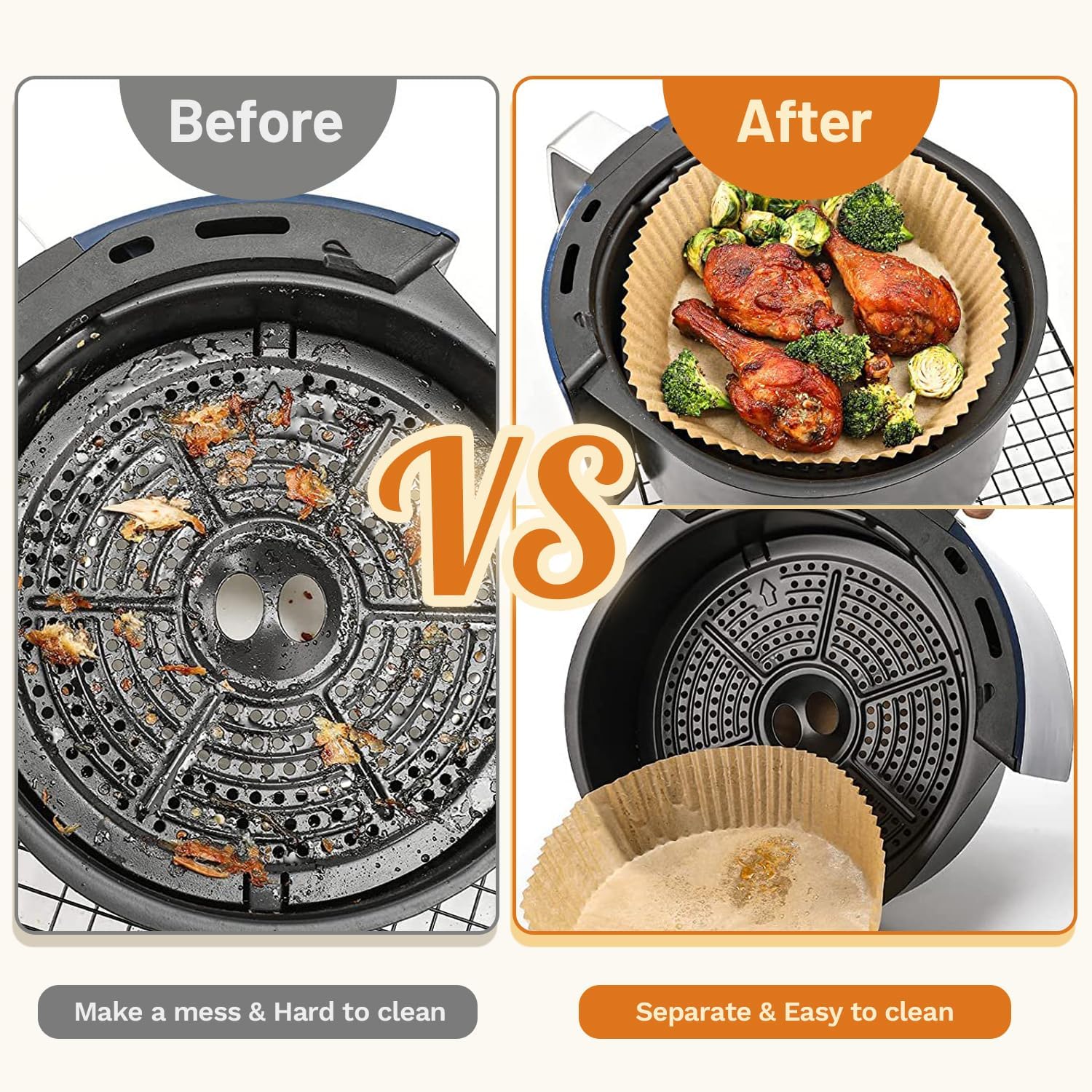 Manss Air Fryer Disposable Paper Liner, 8 inch Round Non-Stick Air Fryer Liners Parchment Paper for 5-8 QT Air Fryer Baking Roasting Microwave(200Pcs)