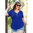 thumbnail image 4 of CASSIE LIZ Plus Size Shirts 5X Summer Womens Tops Blue V Neck Fashion Short Sleeve Tee Loose Fit Tunics Spring Blouses Casual Pullover 5XL 26W 28W, 4 of 6