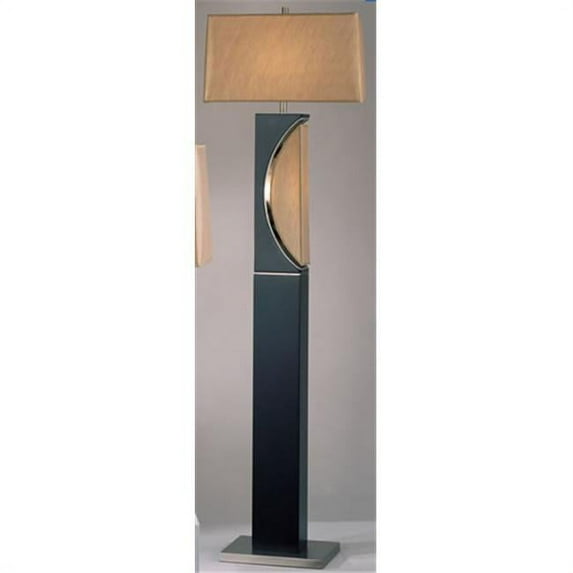 Half Moon- Floor Lamp- Dark Brown Wood & Brushed Nickel With Etruscan Gold Shade