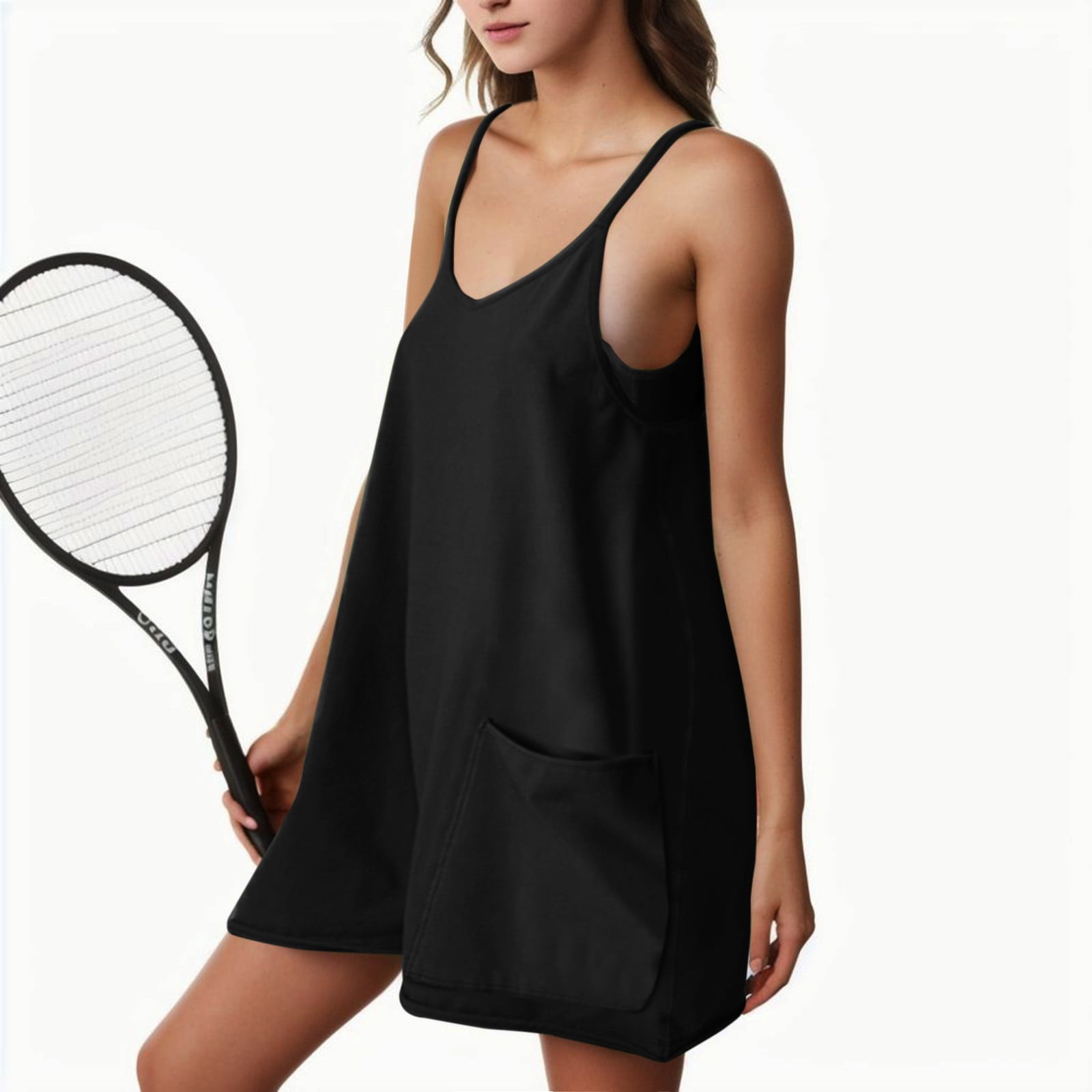 Athletic Dress for Women Casual Sleeveless Spaghetti Strap Sundress Workout Short Tennis Dress with Pockets
