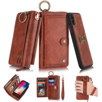 iPhone XS Max Wallet Detachable Case, Dteck [Weave Style] Zipper Purse Phone Case Multi-functional Folio Flip Leather Removable Magnetic Back Cover For Apple iPhone XS Max, Brown