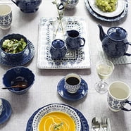 Coastline Imports Blue Magnolia Bone China Trumpet Mugs - Set Of 4, 11 Ounce Capacity