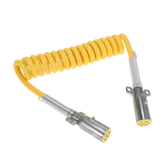 Unique Bargains 7-Way Coiled Trailer Cord 12 ft Yellow Zinc Alloy