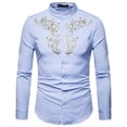 thumbnail image 2 of WXLWZYWL Gold Embroidered Men's Chinese Shirts Mandarin Collar Shirts Long Sleeve Button Down Floral Design Retro Dress Shirts Court Tuxedo Shirts, 2 of 6