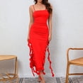 thumbnail image 2 of hotojiny Robes Boho pour Femmes 2025 Bretelles Spaghetti Robe Moulante Froncée Robe de Fête d'Été Fendue sur le Côté avec Volants et Franges pour Vacances, 2 of 4