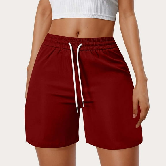 Bzhegqhd Womens Drawstring Shorts Clearance,Women's Fashion Solid Color Shorts with Elastic Waistband Side Pockets for Casual Wear