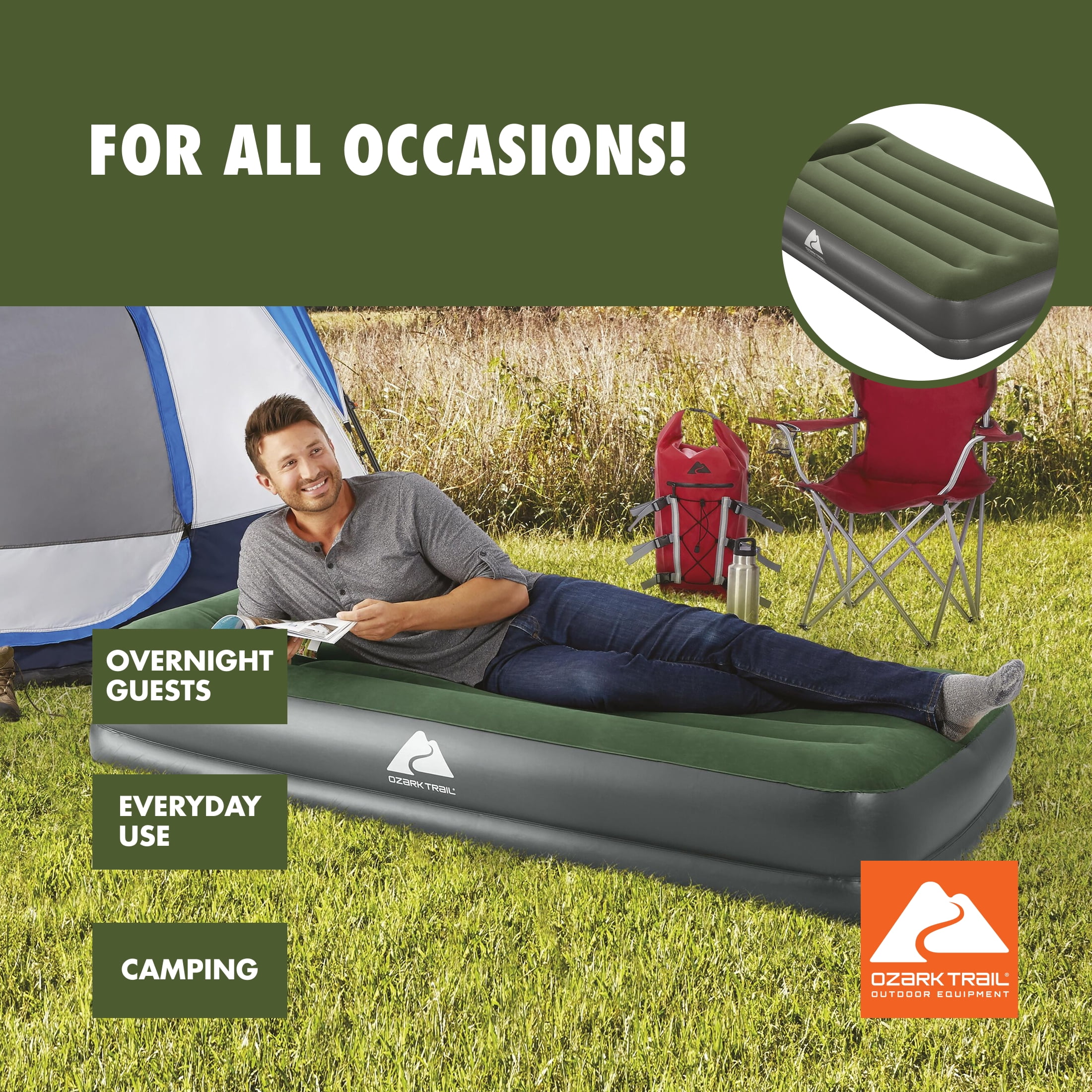 Ozark Trail Twin Air Mattress, Air Bed with Pump, 14 Inch Inflatable Air Mattress, Blow Up Bed