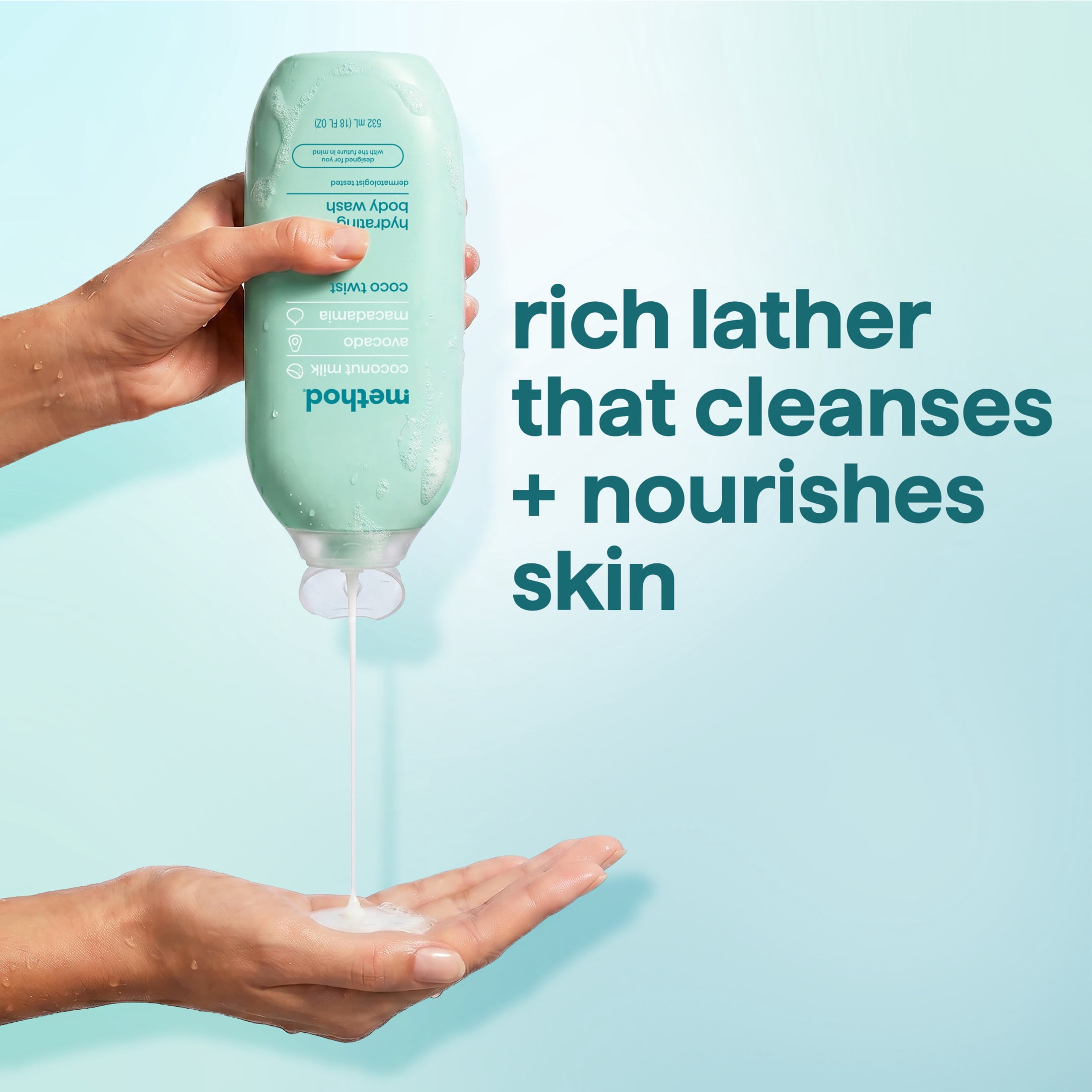 method Body Wash, Coco Twist - Leaves Skin Feeling Soft & Moisturized, Made Without Parabens, Notes of Coconut Milk, Avocado & Macadamia, 18 fl oz