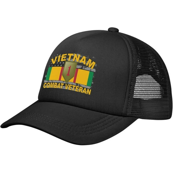 1st Infantry Division Vietnam Veteran Baseball Cap Adjustable Casual Mesh Hats Duck Tongue Hat for Men Women16 Black