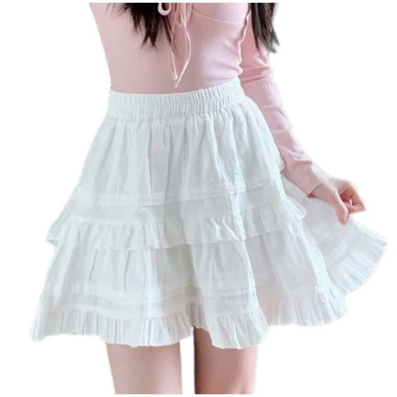 OSOLU Solid Color Women Pleated Skater Skirt Basic Casual High Waist Ruffles Flared Mini Lingerie Skirts Trendy Skirts