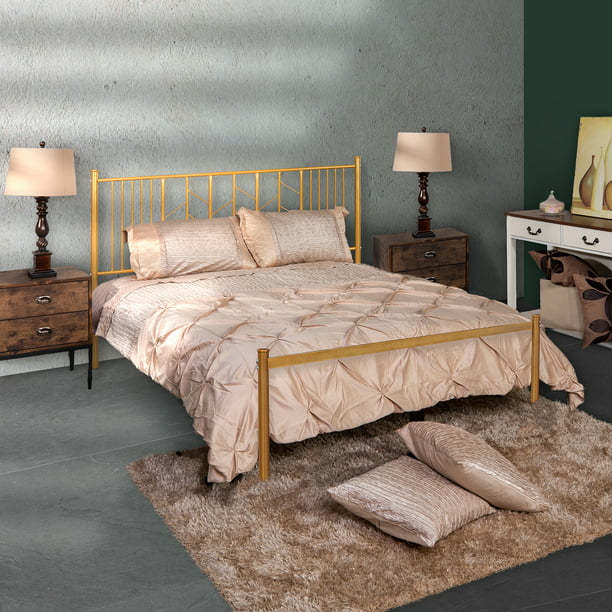 Furniturer Modern Queen Metal Platform, Gold Queen Size Bed Frame