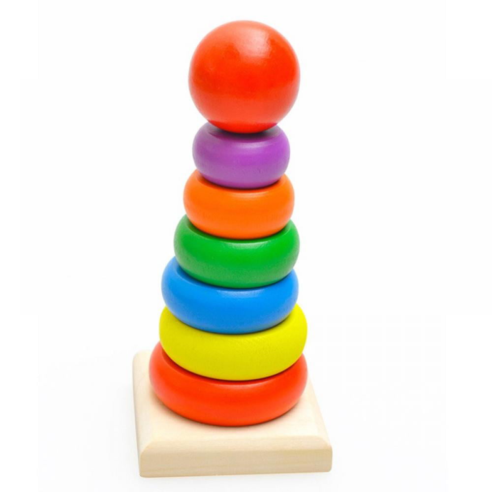 Large Rainbow Stacking Toy MerryHeart Wooden Rainbow Stacking Toy Nesting Puzzle Building Blocks Educational Toys for Kids Toddlers 10 Piece Sunset Wooden Rainbow Stacker 