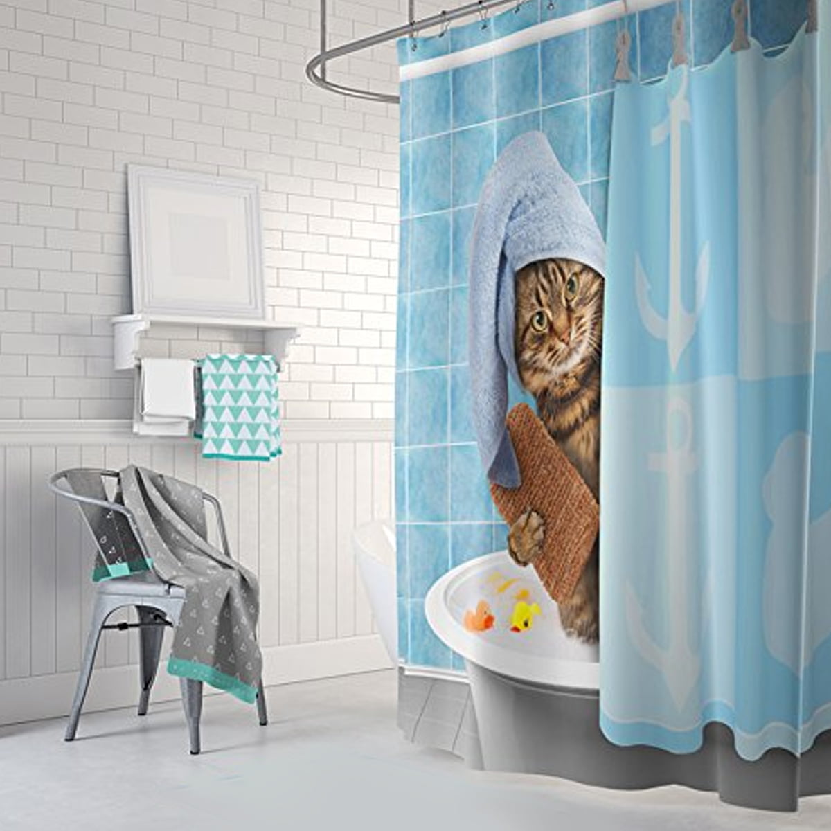 Details about   Orange Cat Printing Waterproof Bathroom Shower Curtain Toilet Cover Mat Set * 