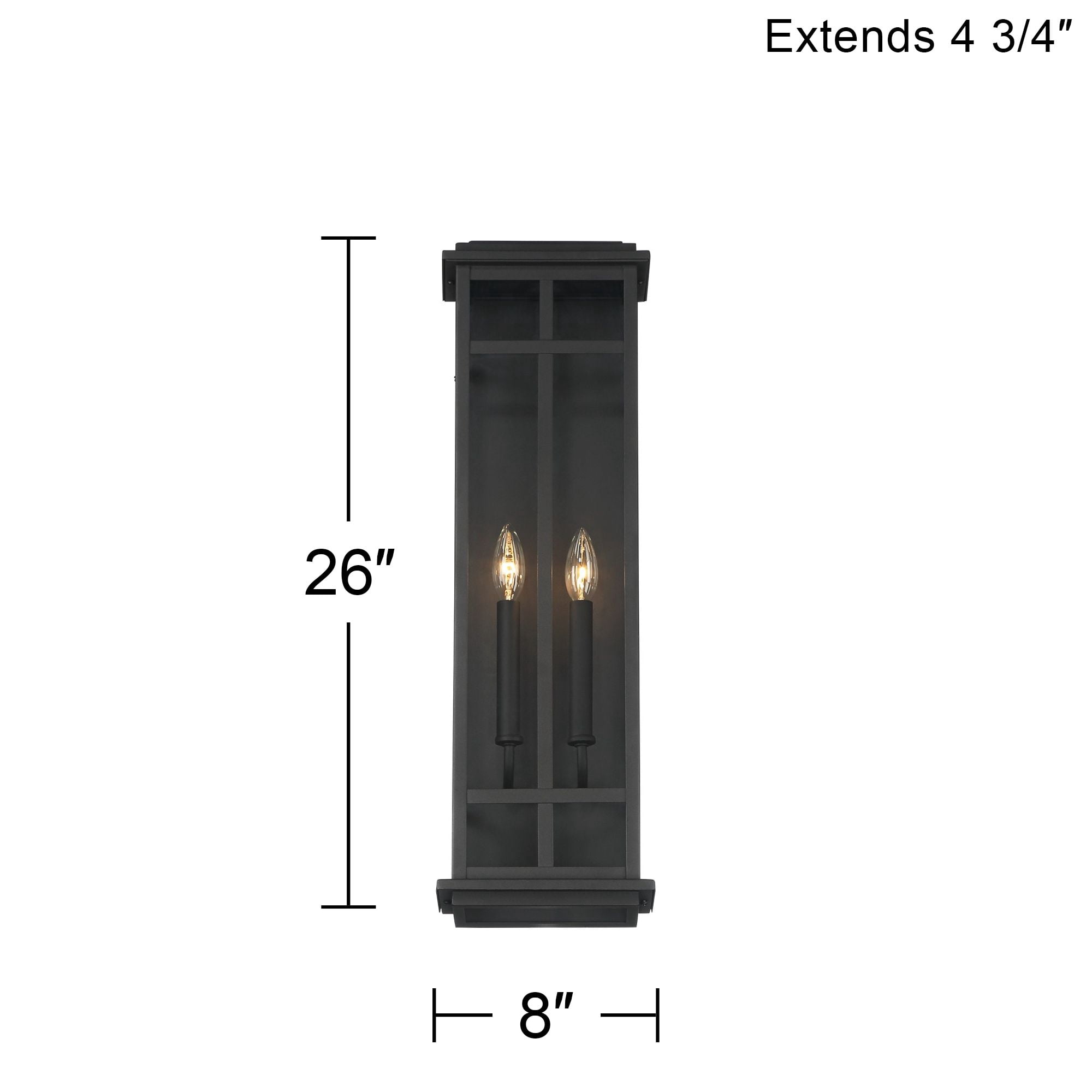 Possini Euro Design Metrix 26" High Farmhouse Rustic Rectangular Outdoor Wall Light Fixture Mount Porch 2-Light Black Glass Shade