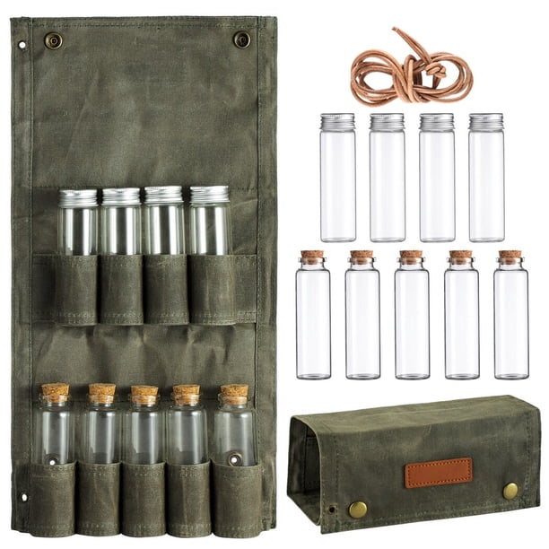 Bolsa de especias portátil, kit de especias para acampar con 9 tarros de especias, bolsa de almacenamiento de condimentos de lona, organizador de condimentos de viaje para barbacoa de picnic al aire l