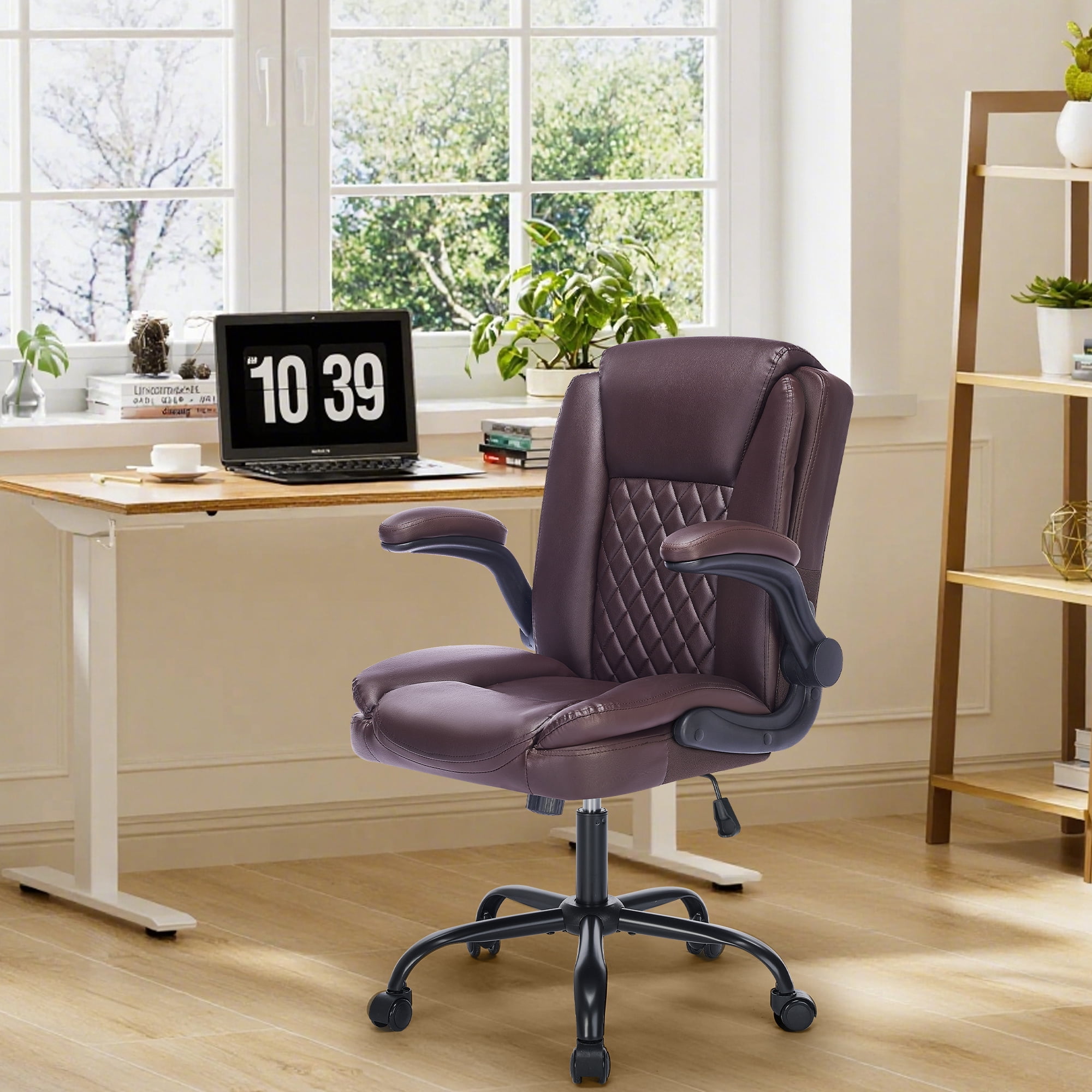 Fantasylab Executive Ergonomic 300LBS PU Leather Home Office Desk Chair, Computer Desk Chair with Adjustable Armrest,BROWN
