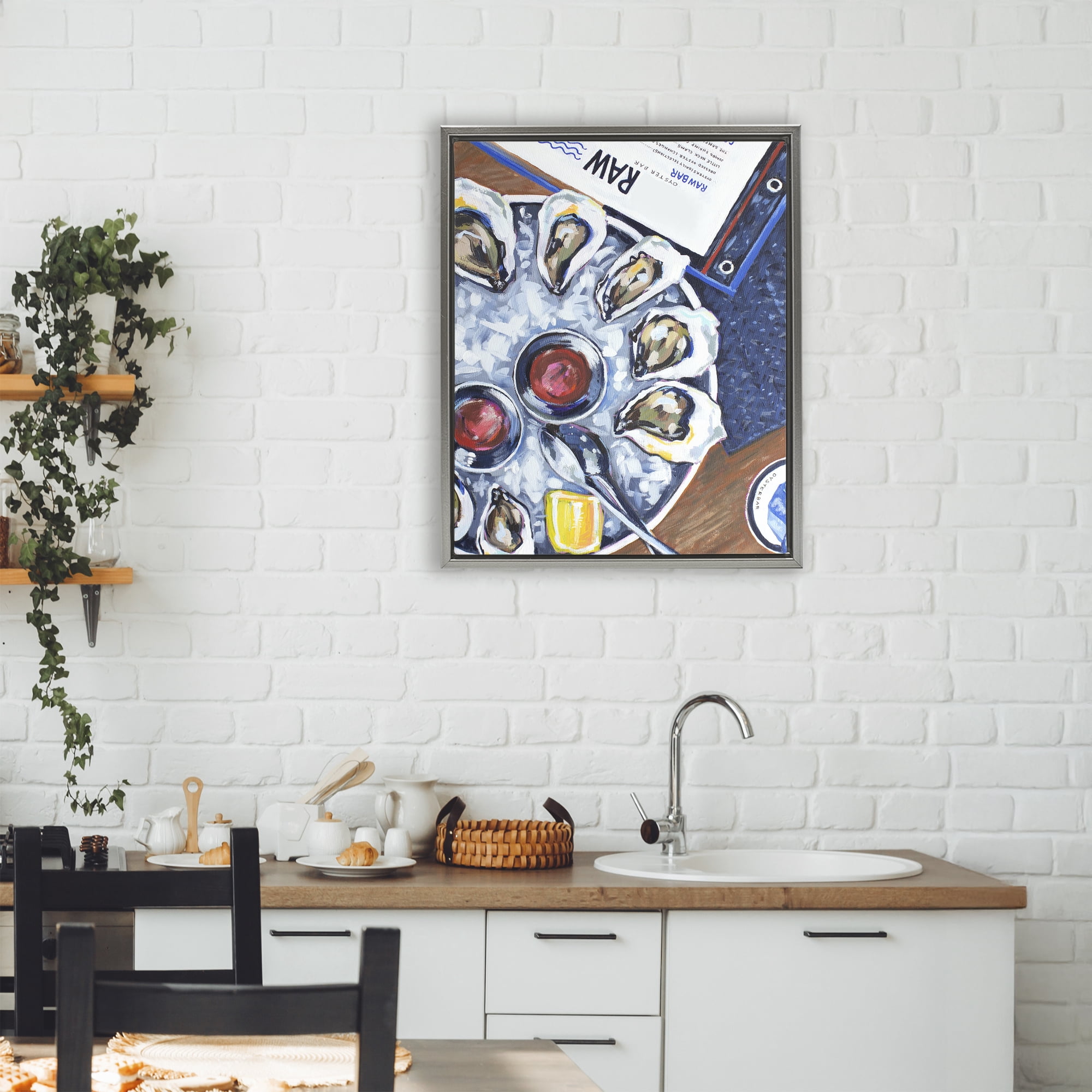 Stupell Industries Oysters on Ice Gray Framed Floater Canvas Wall Art, design by Rachel Nerney