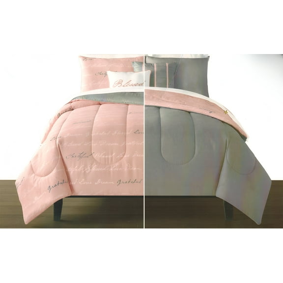 Sugar Studios King 5-Piece Reversible Comforter Set, Includes 2 King Shams, 2 Decorative Pillows, 1 King Comforter, Pink