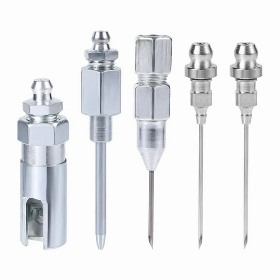 5pcs Grease Needle Tip Kit, Grease Needle Dispenser Hardened Steel Grease Injector Needle Set Grease Fitting Tool,Silver