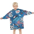 thumbnail image 3 of Blue Soccer Elements Pattern Blanket Hoodies for Kids 6-13YR Oversize Wearable Blanket Hoodies for Boys Girls Teens, 3 of 7