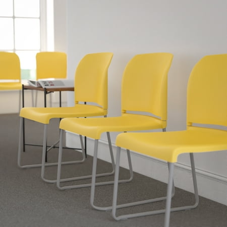 UPC: 0889142560746 | Flash Furniture HERCULES Series 880 lb. Capacity Yellow Full Back Contoured Stack Chair with Gray Powder Coated Sled Base