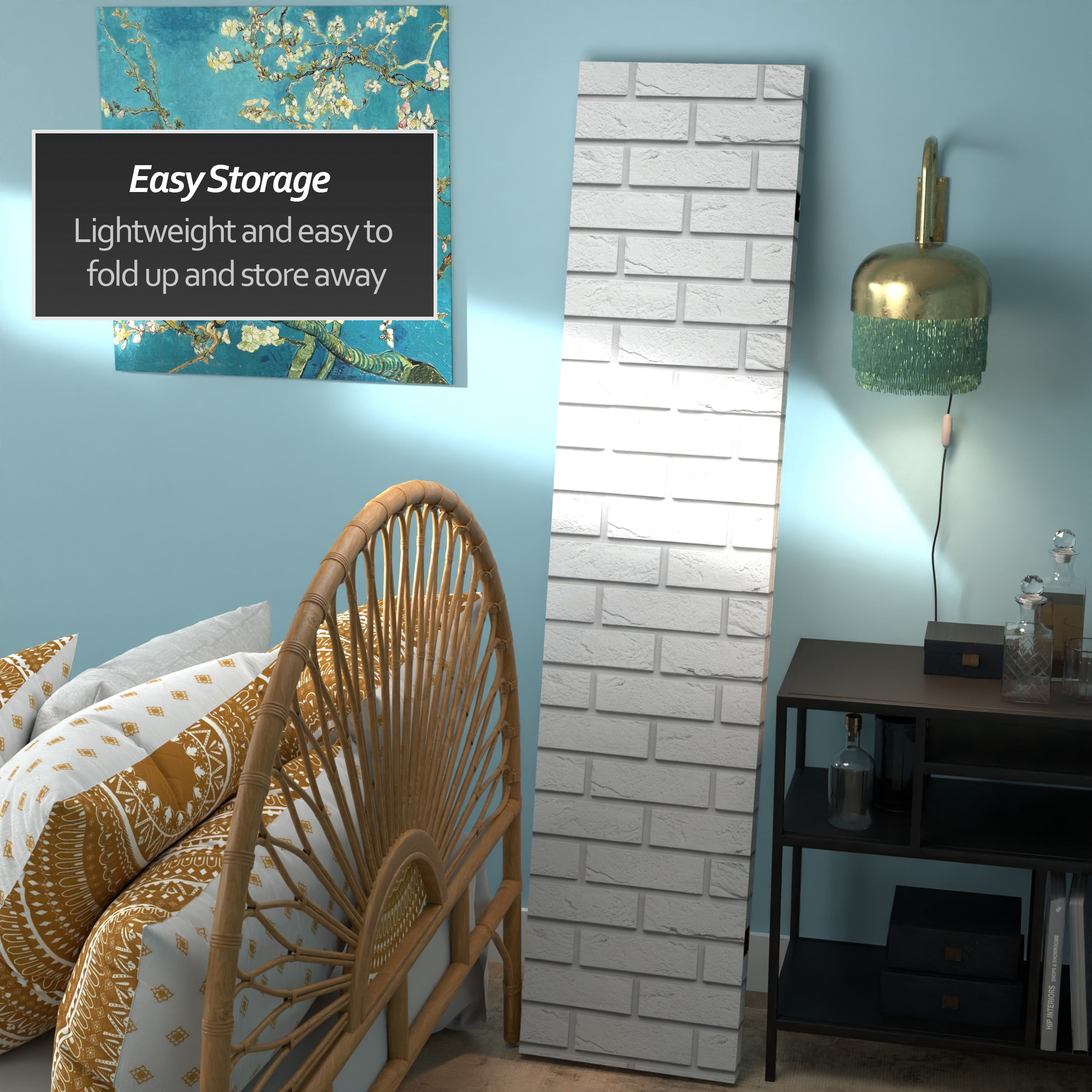 Oriental Furniture 6 ft. Tall Double Sided Black & White Brick Canvas Room Divider