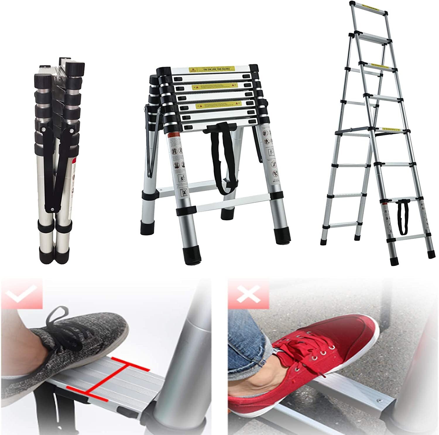 Dayplus 6+7 Steps, 2+2.3 M Telescopic Ladder DIY Aluminum Alloy Folding