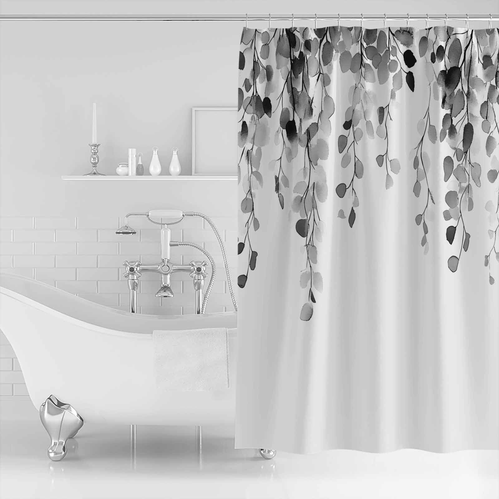 54x78 Inch Shower Curtain Decorative Grey Eucalyptus Leaves Bathtub Bath Curtains Fabric Waterproof Bathroom Decor Summer Botanical Farmhouse Small Stall Shower Curtain Set with 12 Hooks