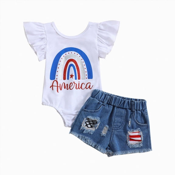 Splozh Toddler Outfits for Girls Patriotic Cute Star Tops Shorts Striped Summer, Fourth of July Outfits for Toddlers Baby USA 250 Anniversary Outfit,White,12-24 Months