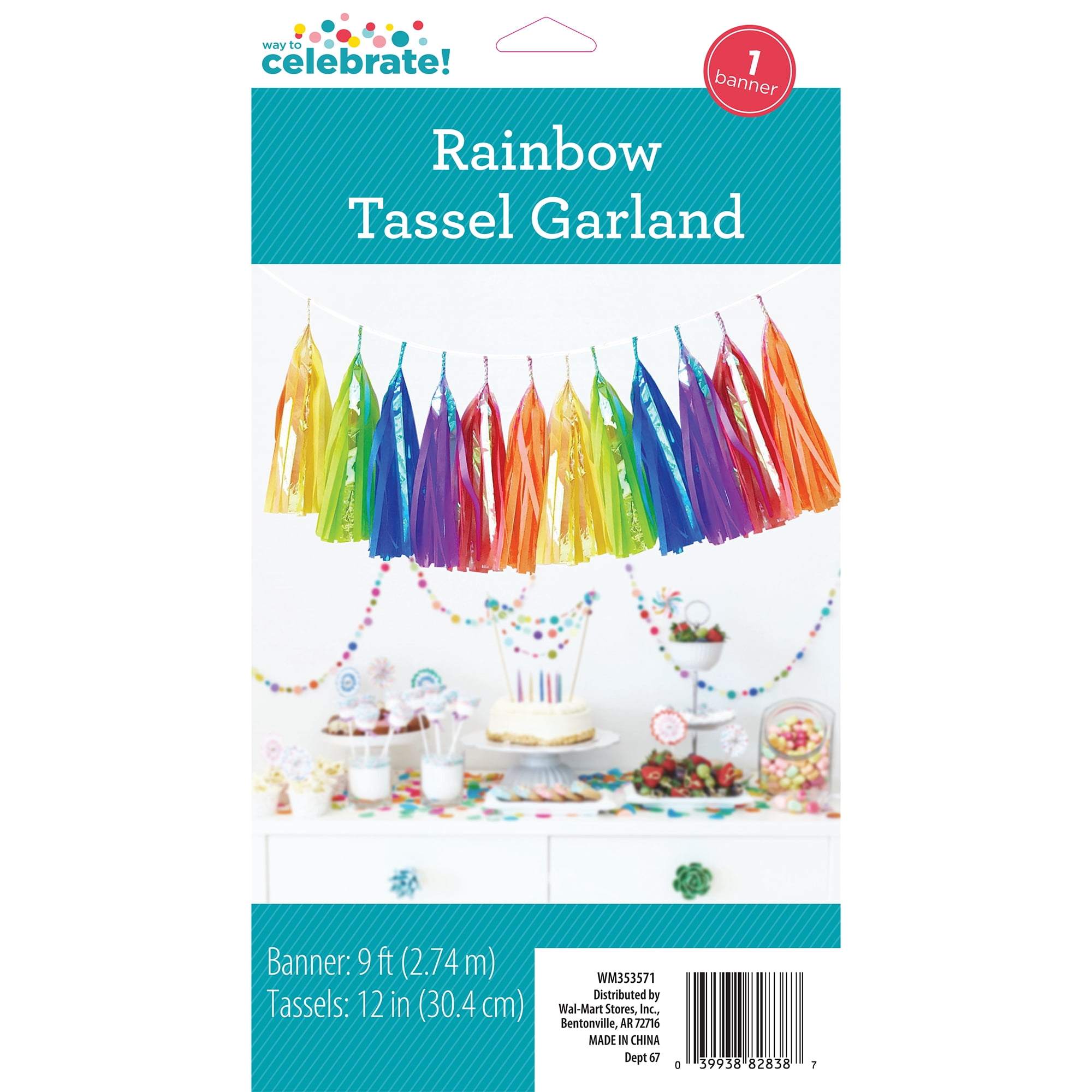 Iridescent Multicolor Tassel Party Banner 9" x 12' by Way to Celebrate