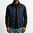thumbnail image 2 of Jean Vest Jacket for Men Solid Color Lapel Button Down Tank Top Stretch Sleeveless Top Loose Casual Denim Outwear, 2 of 4