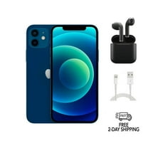 Pre-Owned Apple iPhone Bundle iPhone 12 with Wireless Earbuds (Unlocked), Blue, 64GB