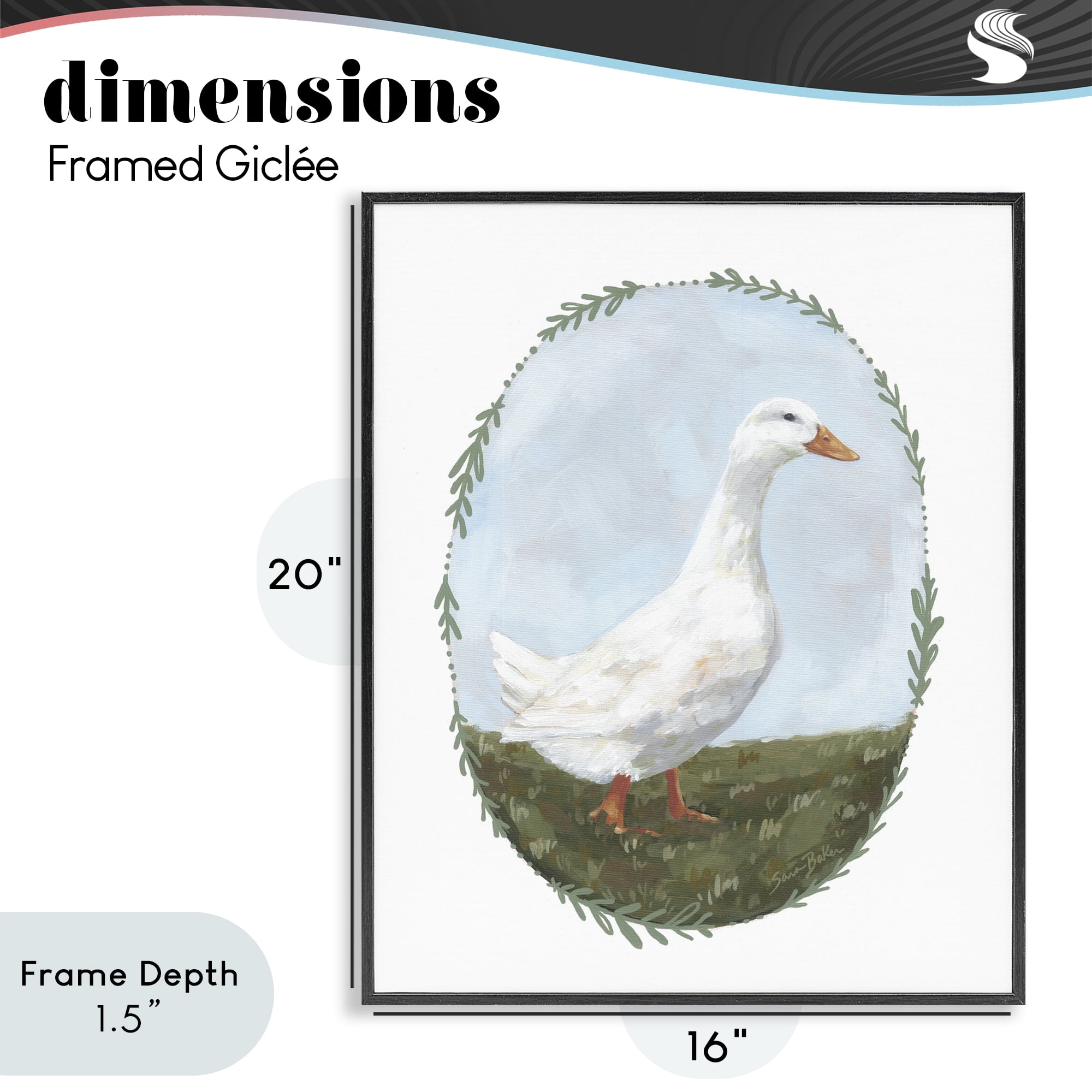 Stupell Industries Gentle Duck in Meadow Black Framed Giclee Art, design by Sara Baker