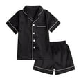 thumbnail image 3 of Mgmyaa Kids Lounge Set Girls Spring & Fall Thin Silk-like Solid Color Loungewear Long Sleeve Button Down Collar Shirt and Shorts Casual Homewear Set 6-14 Years, 3 of 6