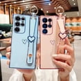 thumbnail image 4 of Samsung Galaxy S24 Ultra 5G Case(6.8") with Wrist Strap,Luxury Cute Plating Edge Love Hearts Pattern for Girls Women, Finger Holder Kickstand Soft Shockproof Phone Case,Blue, 4 of 12