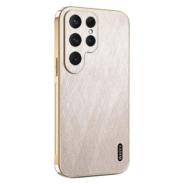 KADEM For Samsung Galaxy S23 Ultra Case Electroplating Silk Texture PU + TPU Phone Back Cover - Gree