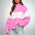 thumbnail image 2 of Quarter Zip Sweatshirt Women Stand Collar Color Block Fleece Pullover Lightweight Casual Loose Long Sleeve Fall Sweatshirt No Hood Pinks L, 2 of 8
