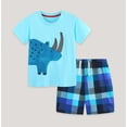 thumbnail image 4 of WIBACKER 100% Cotton 2-Piece Summer Pajamas for Kids Boys Sleepwear Top and Plaid Shorts Toddler Boy Rhinoceros Pjs Set 2-7T, 4 of 7
