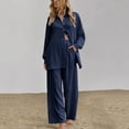 thumbnail image 4 of Qeaghou Women's Two Piece Outfits Long Sleeve Button Down Shirt With Pleated Pants 2 Piece Sets Summer Flowy Plus Size Cotton Linen Lounge Outfits, 4 of 7