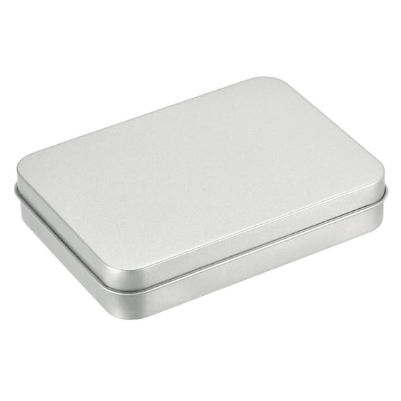 Uxcell Metal Tin Box Rectangular Empty Tinplate Storage Containers with Lids Silver Tone 4.53" x 3.35" x 0.87"