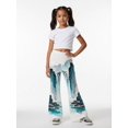 thumbnail image 5 of 9-10Y Girls Colored Flared Pants Digital Print Trousers Slim-Fit Wide Leg Flare for Spring Summer Autumn, 5 of 6