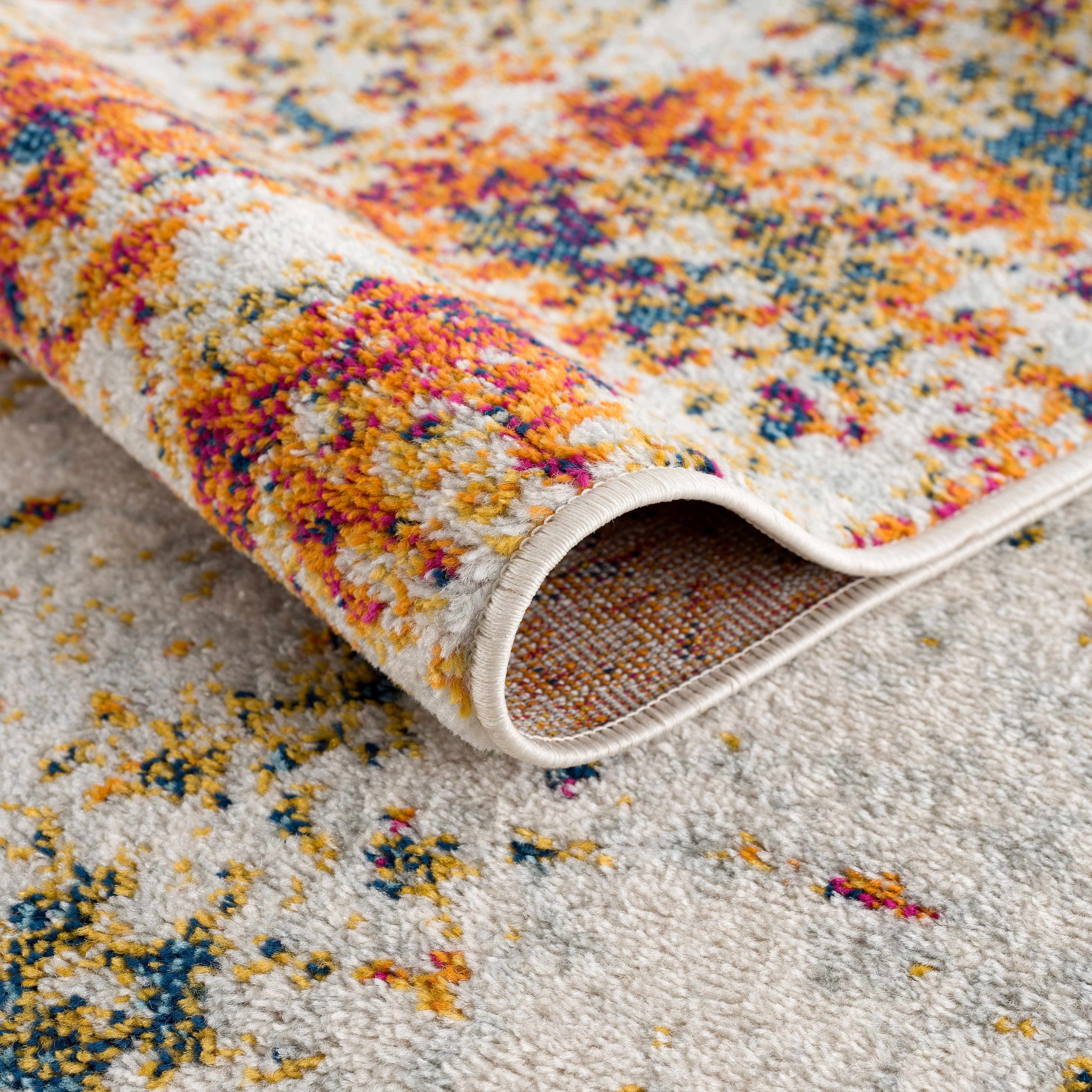 Hauteloom Istanbul Collection Modern Abstract Living Room Bedroom Large Area Rug - Colorful Contemporary Carpet - Beige, Orange, Red, Blue - 9' x 12'