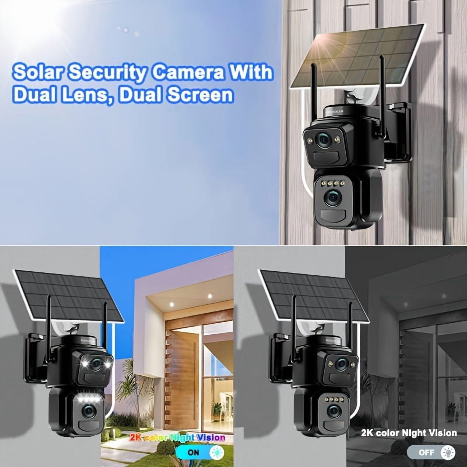 High Quality [10x Zoom] 360-degree Low-power CCTV Solar Panel Battery 2K WiFi Camera with Spotlight Alarm, Motion Detection, Color Night Vision, Two-way Audio