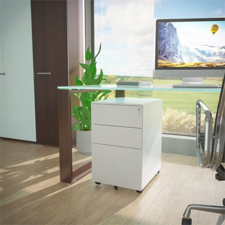 Pemberly Row 3 Drawer Slim Mobile File Cabinet With Lock In White Walmart Canada