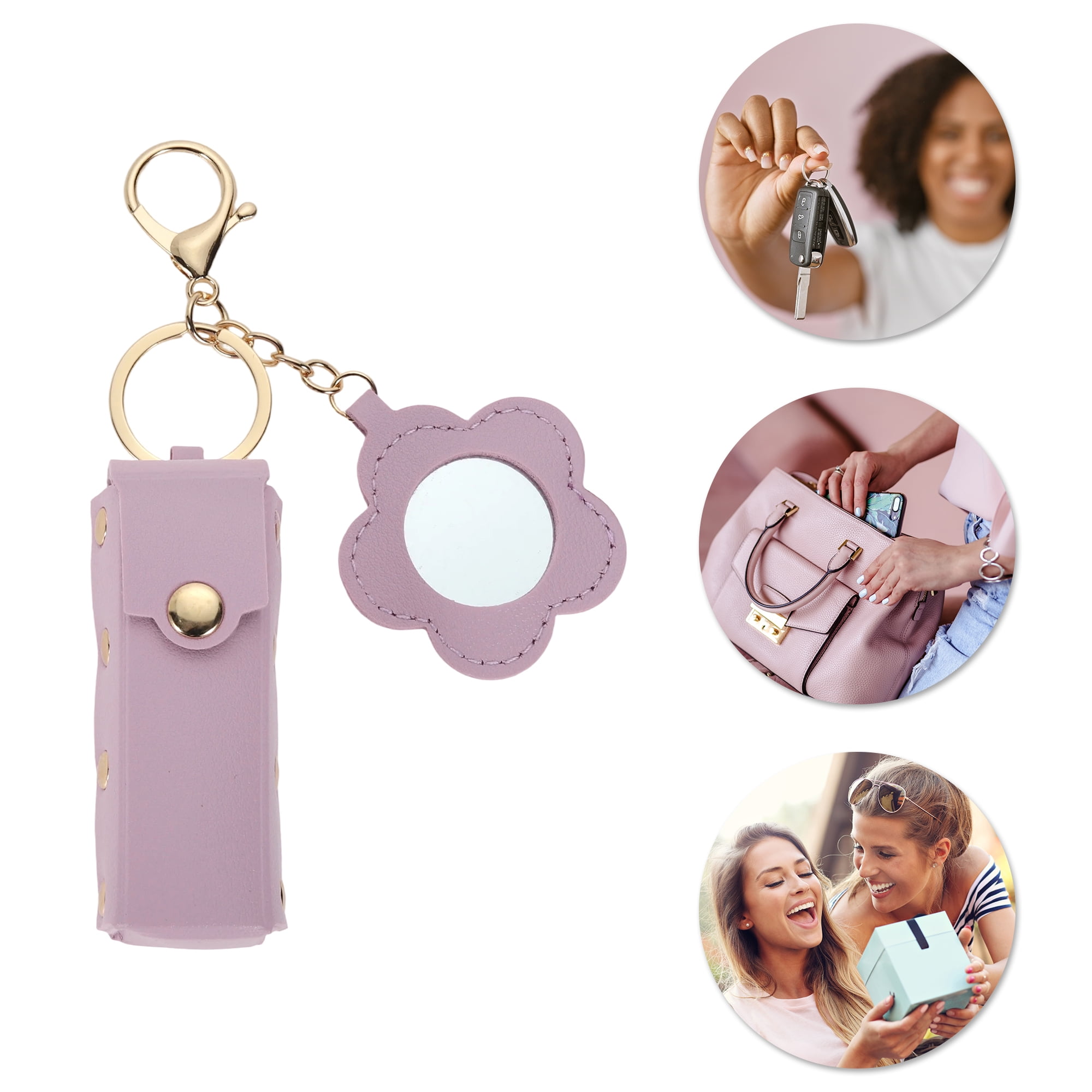 Unique Bargains Durable Flower Mirror Handbag Charms Keychains 1 Piece Light Purple