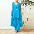 thumbnail image 3 of Pantalones Conjunto de 2 piezas de algodón y lino, ropa informal, blusas de cuello redondo para mujer, conjunto de pantalón, traje de playa Cgtredaw Azul T XL para Mujer, 3 of 6