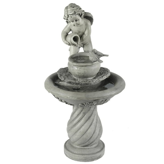 LuxenHome 34" Resin Cherub Angel Outdoor Water Fountain, Garden Water Feature Decor