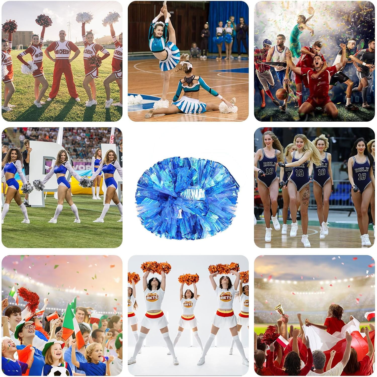 20 PCS Metallic Cheerleading Pom Pom for Team Spirit Sports Dance Cheering Kids Adults