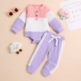 thumbnail image 2 of Huowey Toddler Baby Boys Girls Outfits Long Sleeve Patchwork Ribbed Thicken Warm Romper Bodysuit and Pants Outfits, 2 of 7