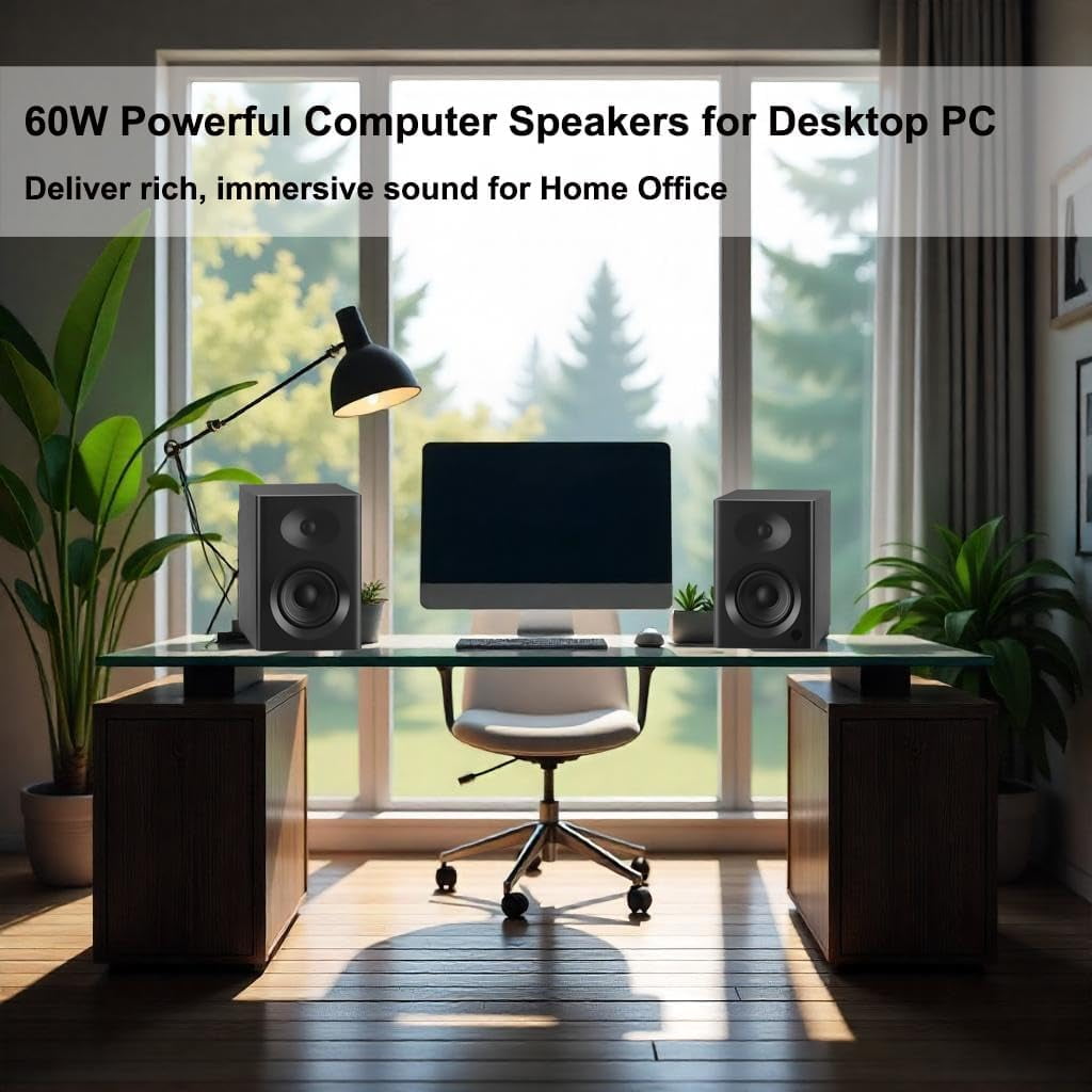 Computer Speakers for Desktop PC,  Bluetooth Surround Sound Speakers with Bass, Compact Powered Bookshelf Speakers for Office, Monitors, Laptop, Gaming, TV,